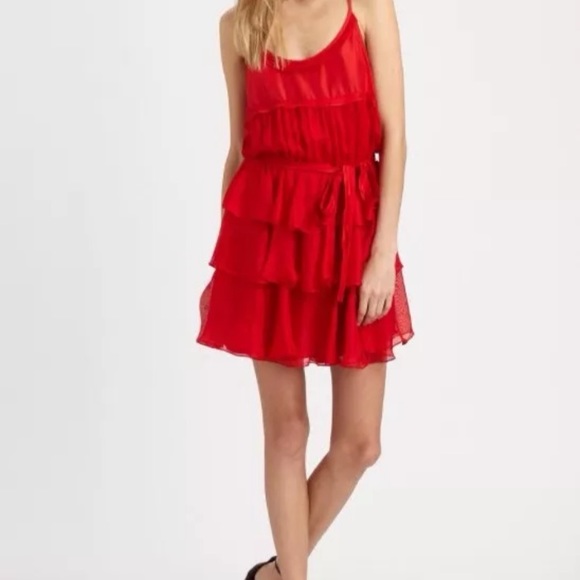 Elizabeth and James Dresses & Skirts - Elizabeth and James Red Silk Ruffle Party Cocktail Dress